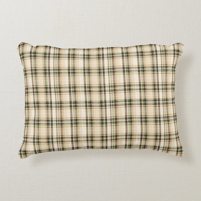 Beige Brown Green Tartan Plaid  Decorative Cushion (Front)