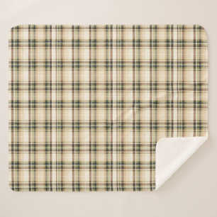 Beige Brown Green Tartan Plaid Gift for Him Sherpa Blanket