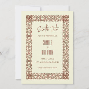Beige Brown Islamic Geometric Two Border Wedding Invitation