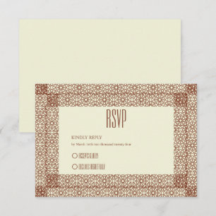 Beige Brown Islamic Geometric Two Border Wedding RSVP Card