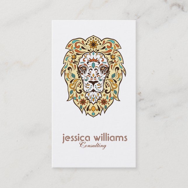 Beige & Brown Lion Head Sugar Skull Business Card (Front)