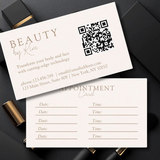 Beige & Brown, Minimal, Elegant, Salon, QR-Code Appointment Card (Beige & Brown, Minimal, Elegant, Salon, QR-Code Appointment Card)