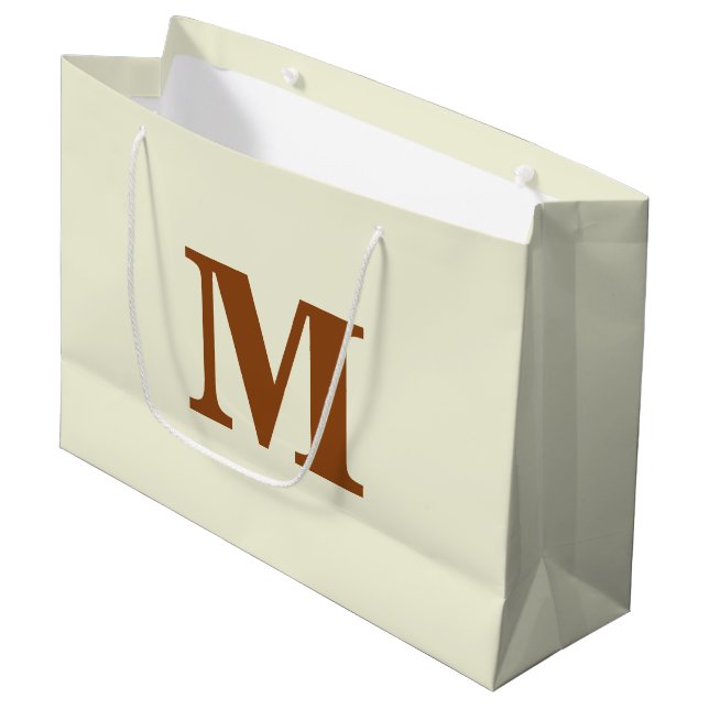 Beige & Brown Modern Letter Monogram Large Gift Bag (Front Angled)
