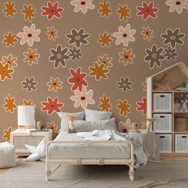 Beige Brown Red Peach Pink Flowers Art Pattern Wallpaper (Creator Uploaded)
