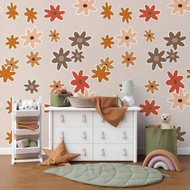 Beige Brown Red Peach Pink Flowers Art Pattern Wallpaper (Creator Uploaded)
