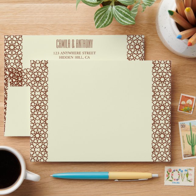 Beige Brown Rustic Islamic Geometric Single Border Envelope (Desk)
