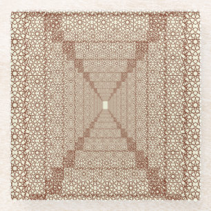 Beige Brown Rustic Islamic Geometric Single Border Glass Coaster