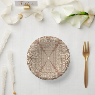 Beige Brown Rustic Islamic Geometric Single Border Paper Plate