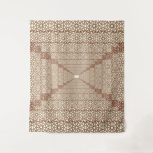 Beige Brown Rustic Islamic Geometric Single Border Tapestry