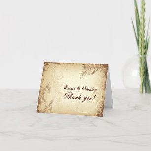 Beige brown scroll leaf vintage wedding Thank You Card