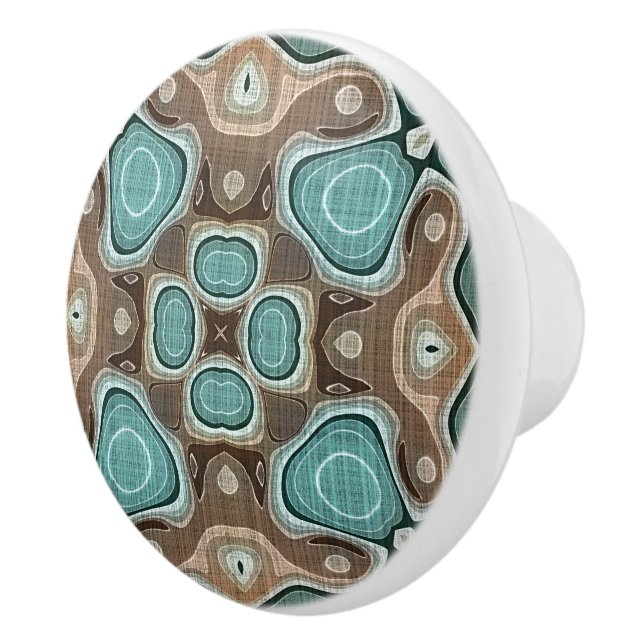 Beige Brown Seafoam Teal Green Ethnic Tribe Art Ceramic Knob (Right)