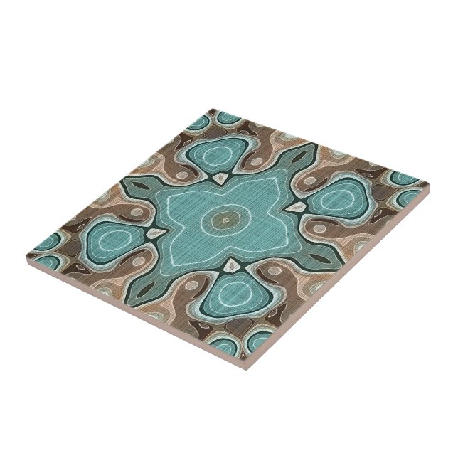 Beige Brown Seafoam Teal Green Ethnic Tribe Art Tile (Side)