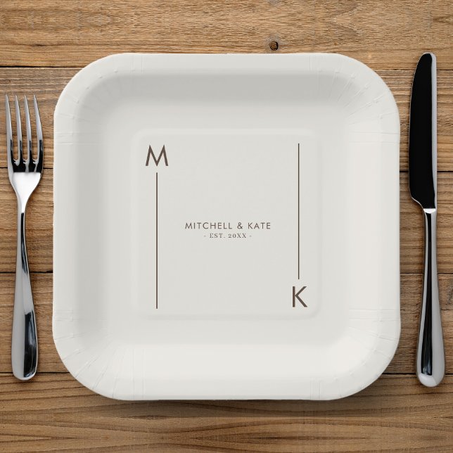 Beige Brown Simple Monogram Wedding Paper Plate (Beige Brown Simple Monogram Wedding Paper Plates)