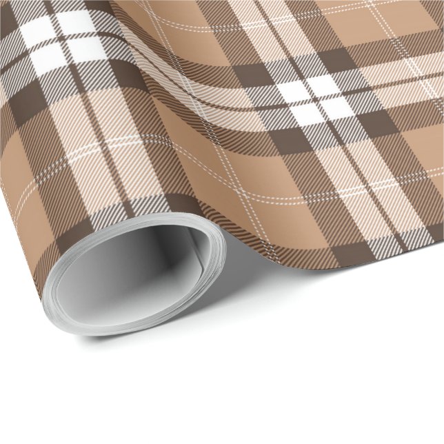 Beige Brown Tartan Plaid Scottish Pattern Wrapping Paper (Roll Corner)