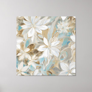Beige Brown Teal Blue Floral Canvas Print