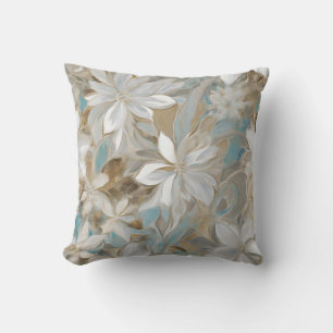 Beige Brown Teal Blue Floral Cushion