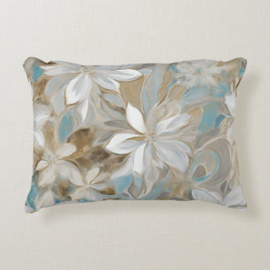 Beige Brown Teal Blue Floral Decorative Cushion
