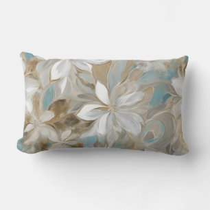 Beige Brown Teal Blue Floral Lumbar Cushion