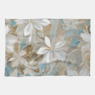 Beige Brown Teal Blue Floral Tea Towel