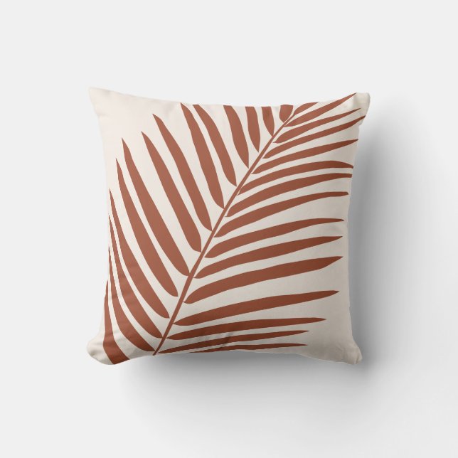 Beige Brown Terracotta Palm Leaf Tropical Cushion (Front)