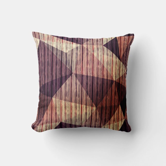 Beige, brown textured polygonal cushion (Front)
