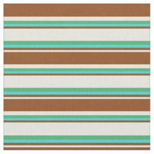 Beige, Brown, Turquoise & Sea Green Coloured Lines Fabric