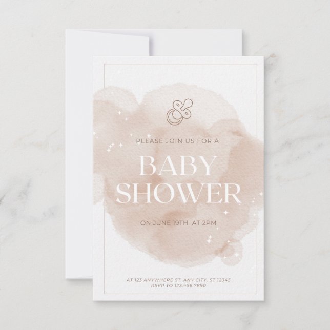 Beige Brown water color baby shower invite  (Front)