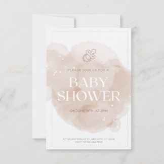 Beige Brown water color baby shower invite 