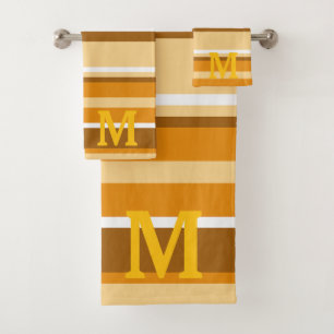  beige brown &white stripes monogram bath towel set