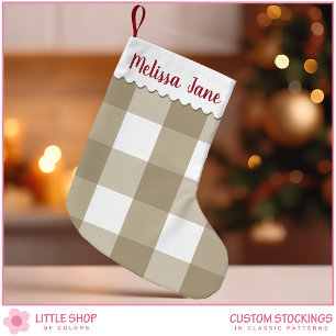 Beige Buffalo Check Monogram Small Christmas Stocking