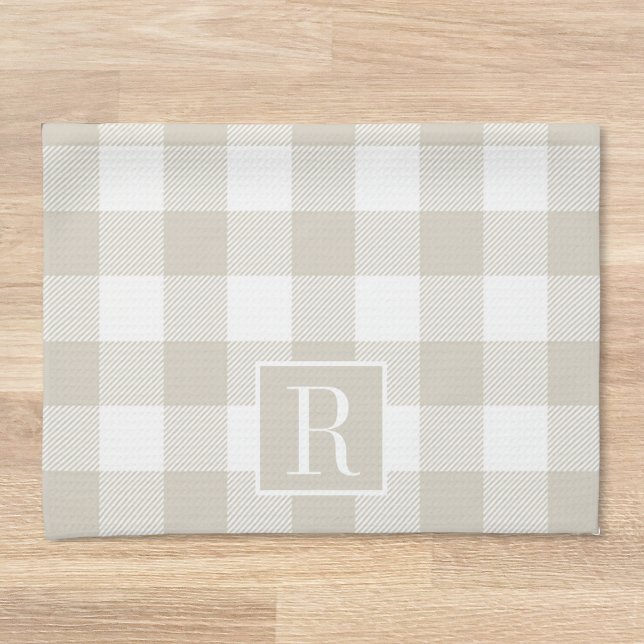 Beige Buffalo Check Monogram Tea Towel (Creator Uploaded)