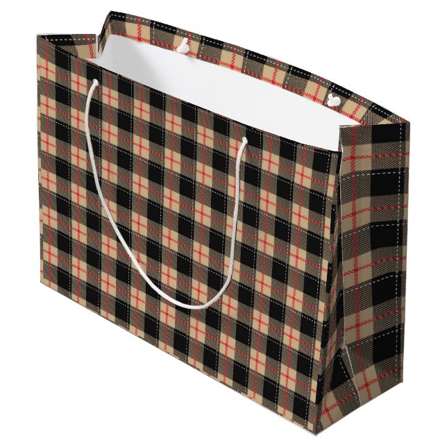 Beige Buffalo Plaid Large Gift Bag (Back Angled)