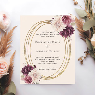 Beige burgundy ivory florals wedding invitation