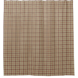 Beige Burgundy Plaid Shower Curtain