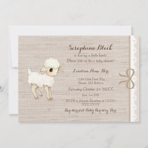 Beige Burlap Baby Sheep Little Lamb Baby Shower Invitation