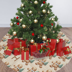 Beige burlap family monogram gingerbread man brushed polyester tree skirt
