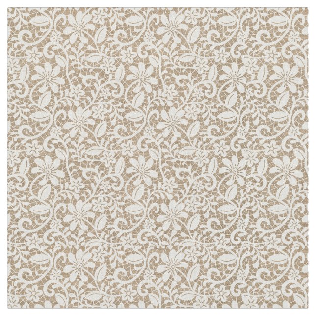 Beige Burlap & Lace Flower Fabric (Close Up)