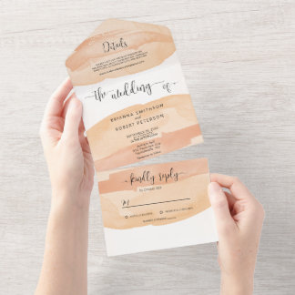 Beige Burnt Orange colour paint brush strokes All In One Invitation