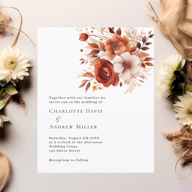 Beige burnt orange florals wedding invitation (Creator Uploaded)