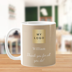 Beige business logo employee thank you coffee mug