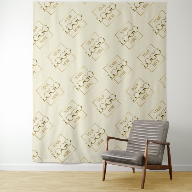 Beige Business Logo Pattern Trade Show Backdrop Tapestry (In Situ)