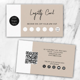 Beige Business Logo QR Code Loyalty Business Card