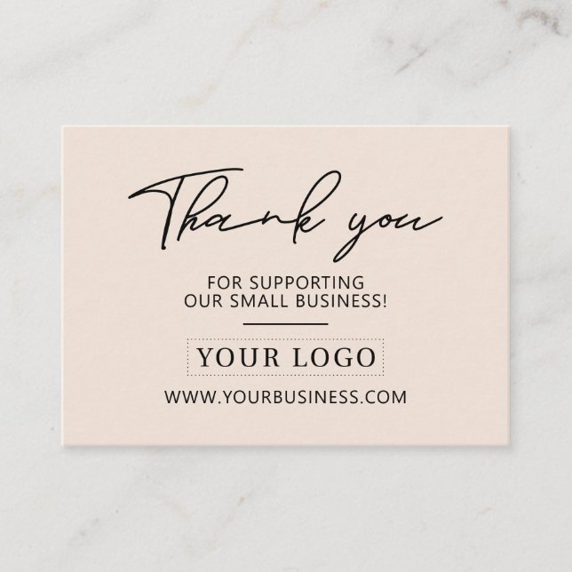 Beige | Business Logo Thank you Product Care Business Card (Front)