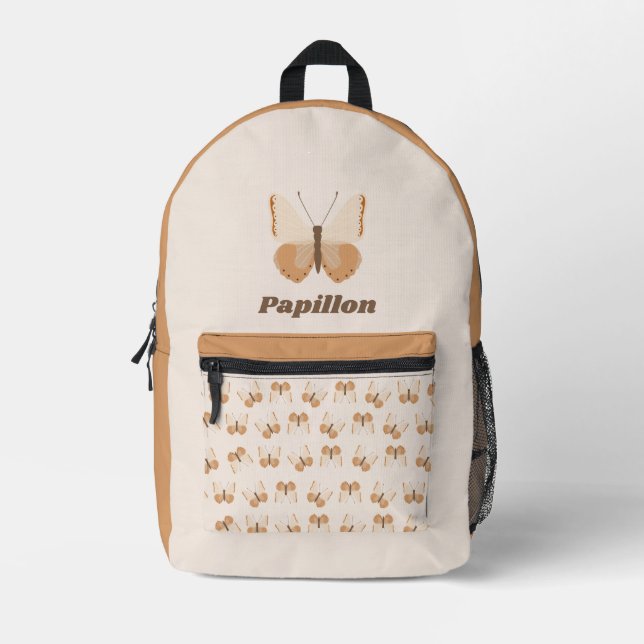 Beige butterfly printed backpack (Front)