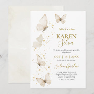 Beige Butterfly Quinceañera Invitation
