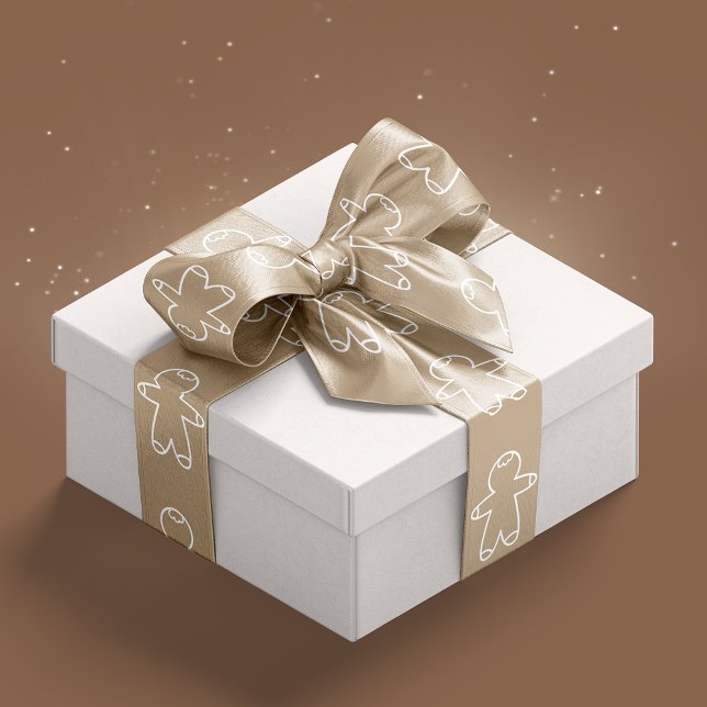 Beige C6A27F and White Gingerbread Men Satin Ribbon (Beige C6A27F and White Gingerbread Men Satin Ribbon)