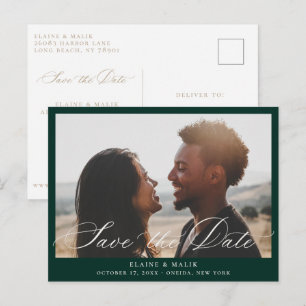 Beige Calligraphy Photo Save the Date Announcement Postcard