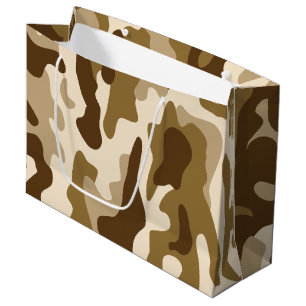 Beige camouflage pattern large gift bag