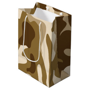 Beige camouflage pattern medium gift bag