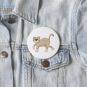 Beige Cat Drawing with Green Eyes 7.5 Cm Round Badge